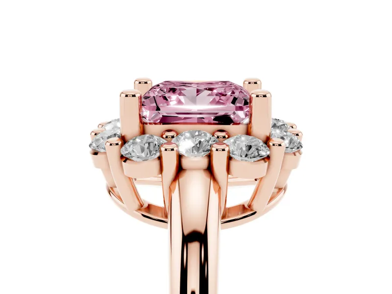 Princess Cut Cluster Halo Engagement Ring Setting for a Fancy Pink Lab-Grown Diamond | Large Round Accents | Rose Gold