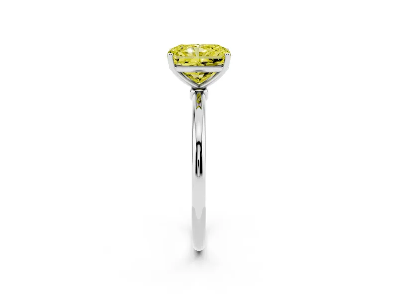 Fancy Yellow Radiant Cut Diamond Solitaire Engagement Ring Set in Silver with Thin Band and Prong Setting