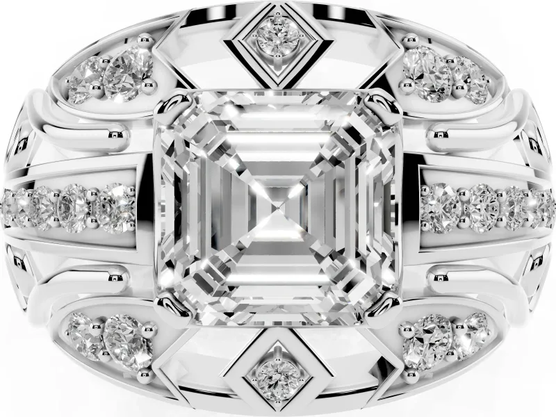 Asscher Cut Art Deco Graduated Pave Engagement Ring Setting | Split Shank | White Gold