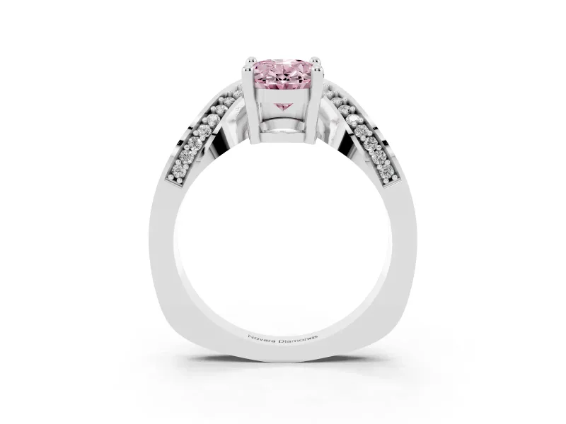 Oval Bypass Solitaire Engagement Ring Setting for a Fancy Pink Lab-Grown Diamond | Pavé Ribbon | Sterling Silver