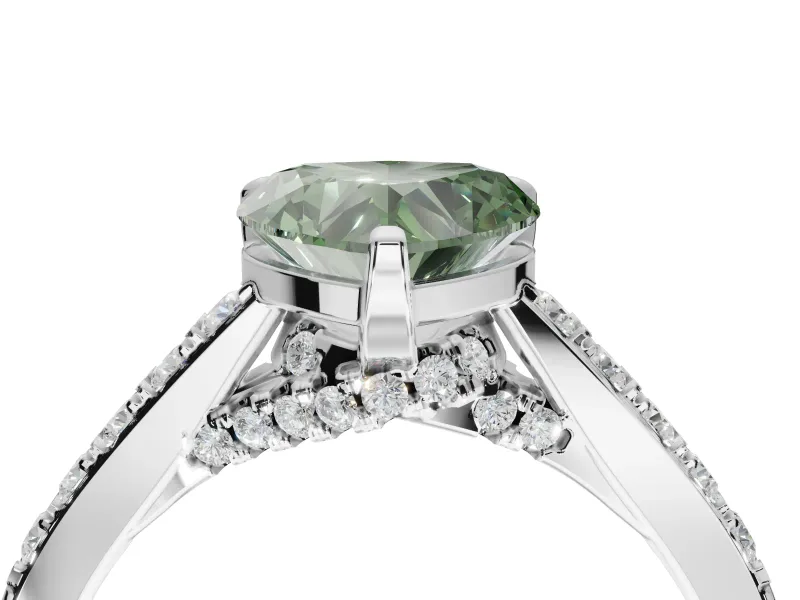 Heart-Shaped Pavé Engagement Ring Setting for a Fancy Green Lab-Grown Diamond | Crossover Gallery | Sterling Silver