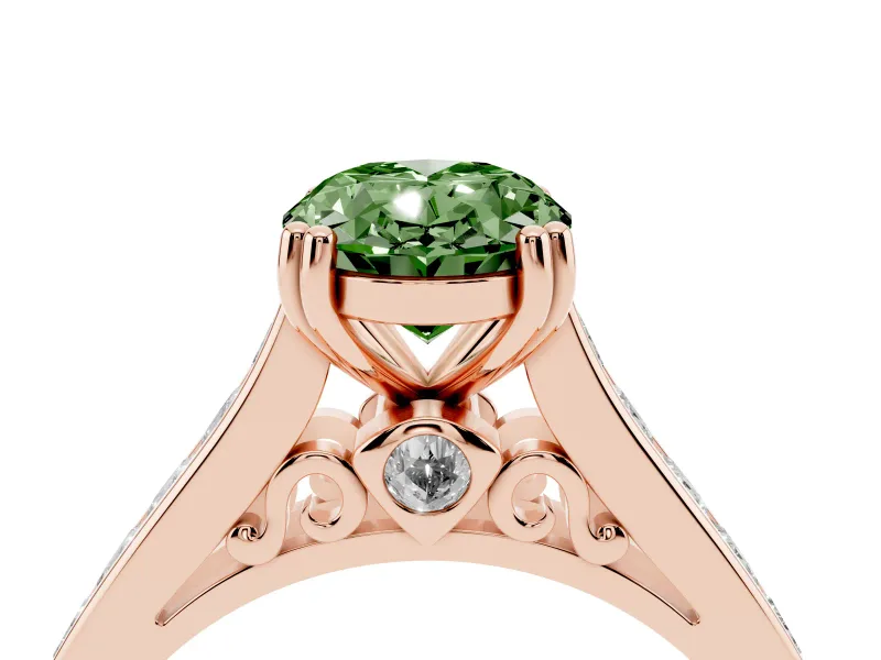 Oval Cathedral Channel Set Engagement Ring Setting for a Fancy Green Lab-Grown Diamond | Double Claw Prongs | Rose Gold