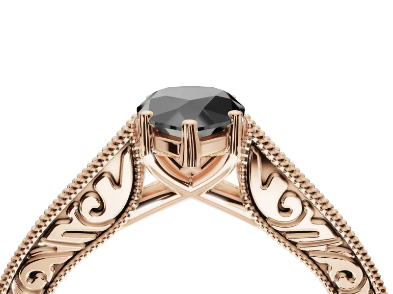 Pear-Shaped Vintage Pavé Engagement Ring Setting for a Black Center | Rose Gold