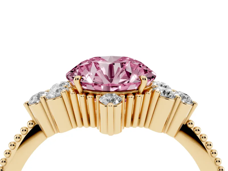 Round Cluster Engagement Ring Setting for a Fancy Pink Lab-Grown Diamond | Yellow Gold