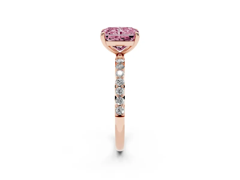 Radiant Cut Pave Solitaire Engagement Ring Setting for a Fancy Pink Lab-Grown Diamond | Pave Shoulders | Rose Gold