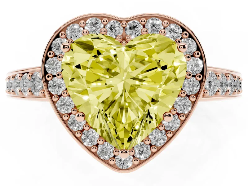 Heart-Shaped Framed Halo Engagement Ring Setting for a Fancy Yellow Lab-Grown Diamond | Rose Gold