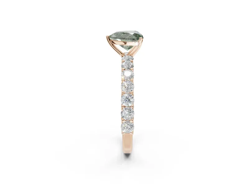 Heart-Shaped Shared Prong Engagement Ring Setting for a Fancy Green Lab-Grown Diamond | Rose Gold