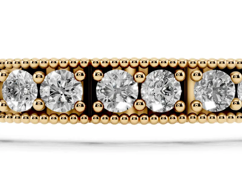 Round Lab-Grown Diamond Vintage Milgrain Tennis Bracelet | Paired Stones | Yellow Gold