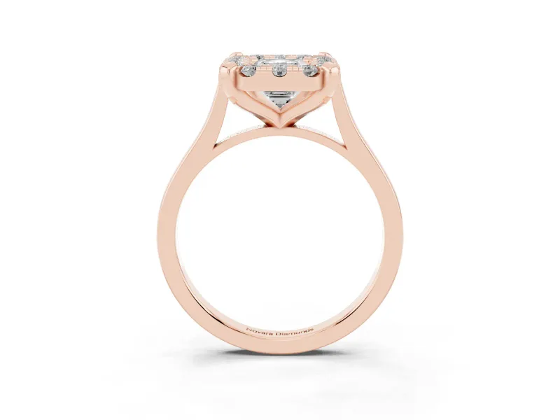 Emerald Cut Claw Corner Halo Engagement Ring Setting | Slim Plain Band | Rose Gold