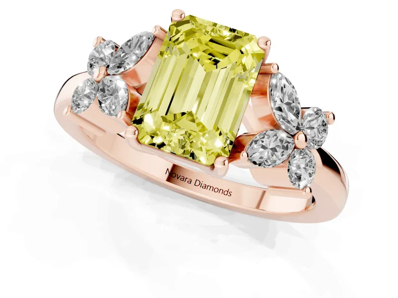 Emerald Cut Floral Engagement Ring Setting for a Fancy Yellow Lab-Grown Diamond | Rose Gold