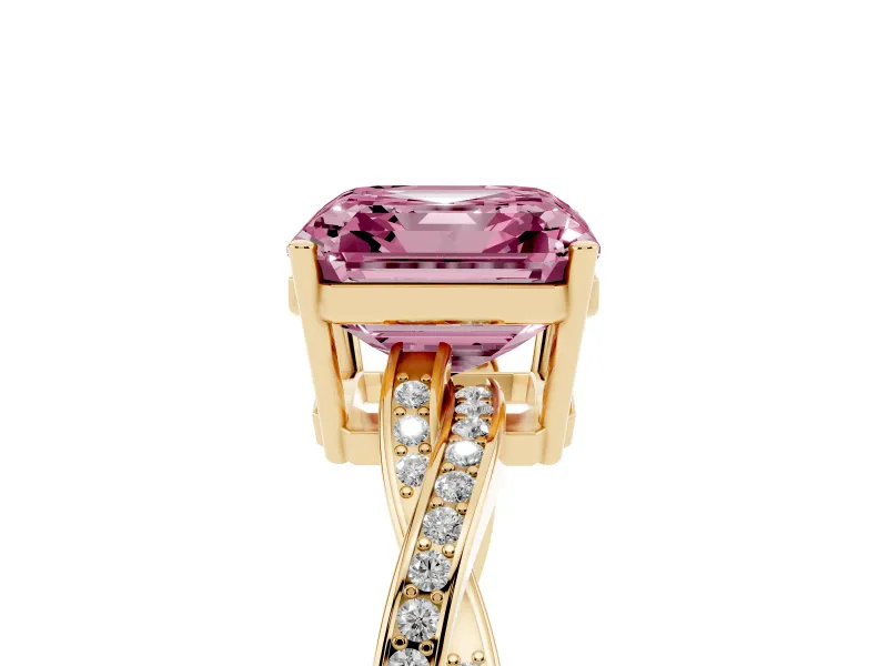 Asscher Cut Twisted Pavé Solitaire Engagement Ring Setting for a Fancy Pink Lab-Grown Diamond | Yellow Gold