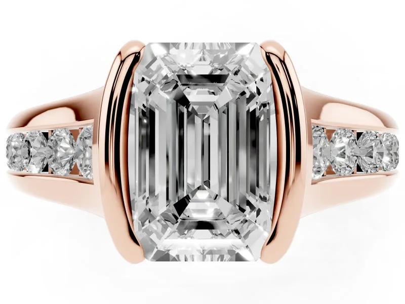 Emerald Cut Half Bezel Solitaire Engagement Ring Setting | Graduated Channel Band | Rose Gold