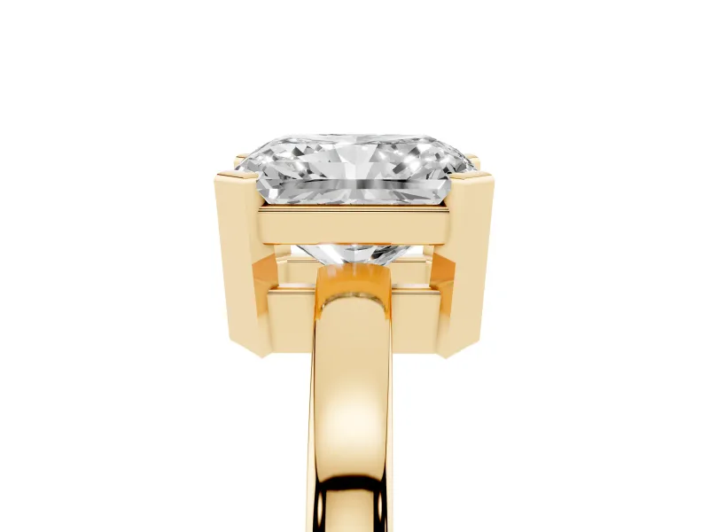 Radiant Cut Diamond Solitaire Ring Set in Yellow gold with Prong Head and Smooth Polished Band