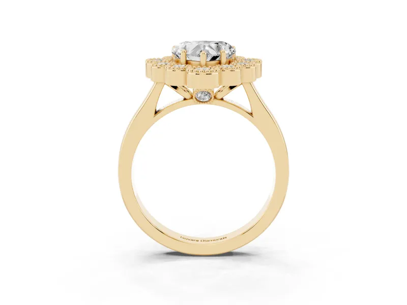 Heart-Shaped Vintage Milgrain Bezel Cluster Halo Engagement Ring Setting | Plain Band | Yellow Gold