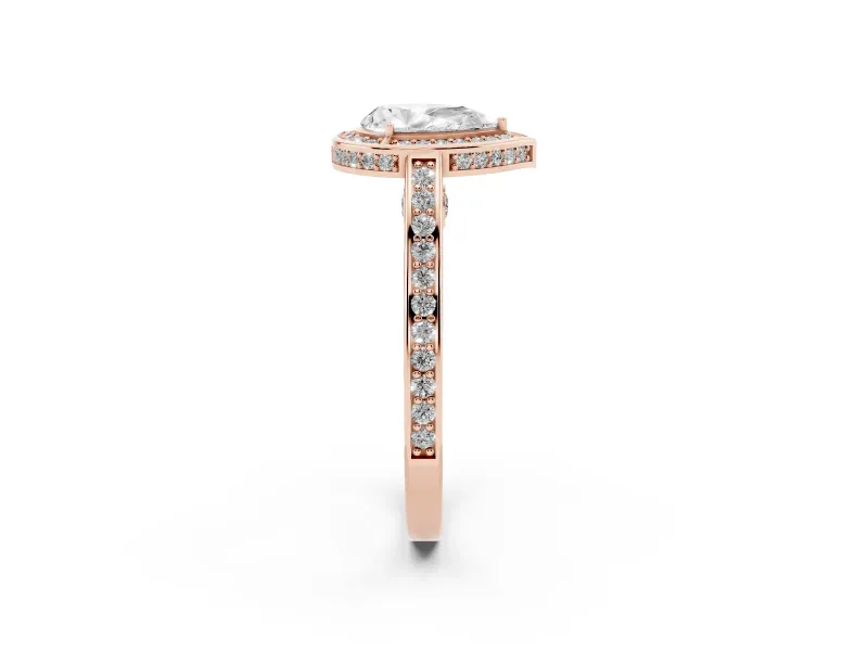 Pear-Shaped Sectioned Halo Engagement Ring Setting | Pavé Gallery and Band | Rose Gold