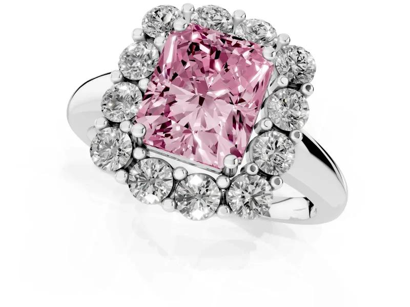 Radiant Cut Cluster Halo Engagement Ring Setting for a Fancy Pink Lab-Grown Diamond | Large Round Accents | Platinum