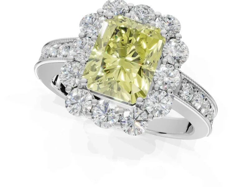 Radiant Cut Vintage Halo Engagement Ring Setting for a Fancy Yellow Lab-Grown Diamond | Sterling Silver