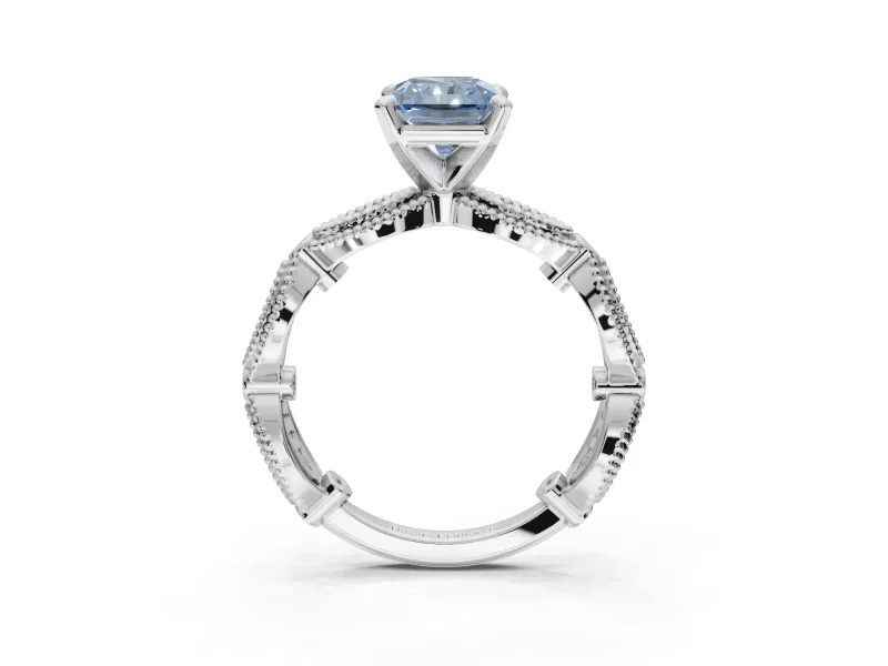 Radiant Cut Vintage Milgrain Engagement Ring Setting for a Fancy Blue Lab-Grown Diamond | Graduated Stations | Platinum