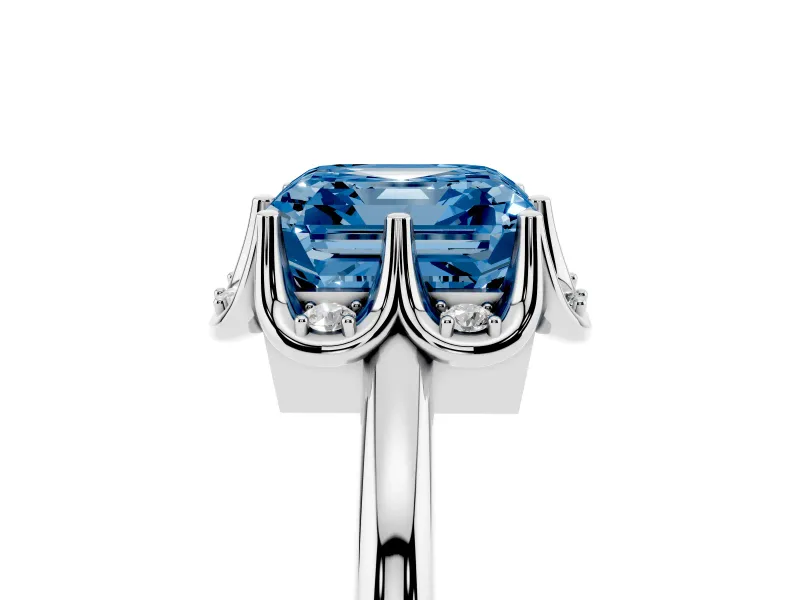 Asscher Cut Petal Halo Engagement Ring Setting for a Fancy Blue Lab-Grown Diamond | Sterling Silver