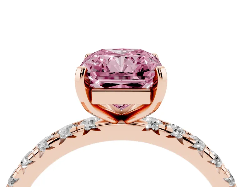 Radiant Cut Pavé Engagement Ring Setting for a Fancy Pink Lab-Grown Diamond | Rose Gold