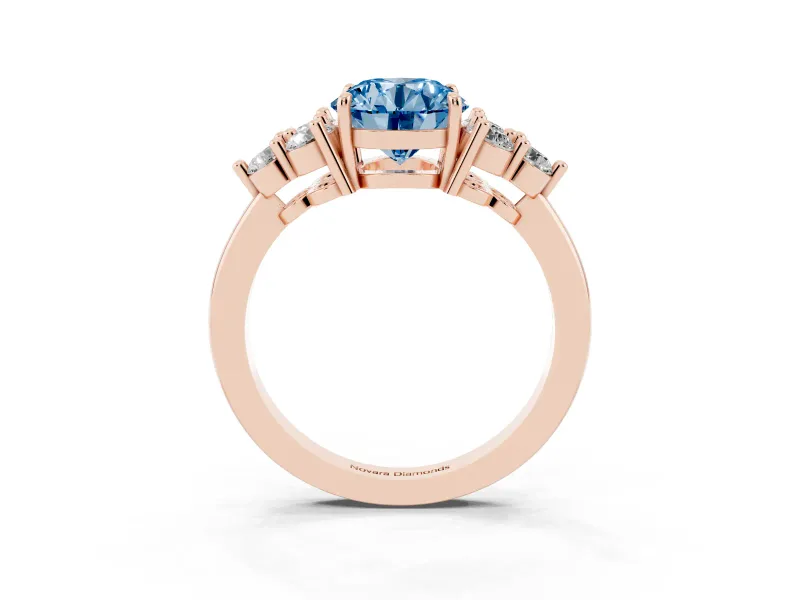 Round Cluster Side Stone Engagement Ring Setting for a Fancy Blue Lab-Grown Diamond | Rose Gold