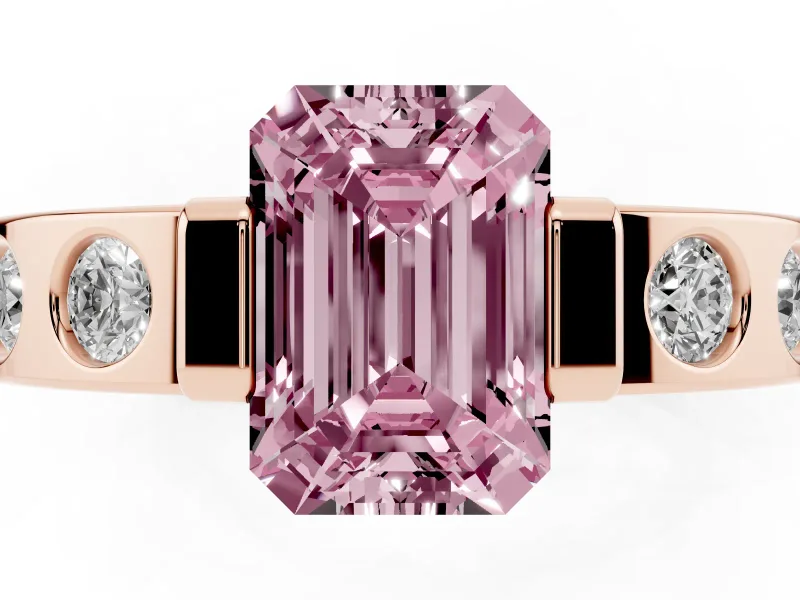Emerald Cut Tension Style Engagement Ring Setting for a Fancy Pink Lab-Grown Diamond | Rose Gold