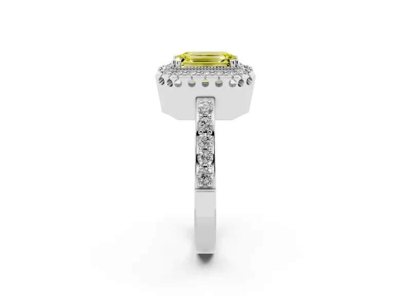Emerald Cut Halo Engagement Ring Setting for a Fancy Yellow Lab-Grown Diamond | Sterling Silver - Design NV-24788