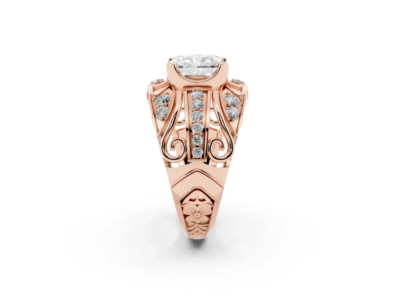 Radiant Cut Art Deco Graduated Pave Engagement Ring Setting | Split Shank | Rose Gold