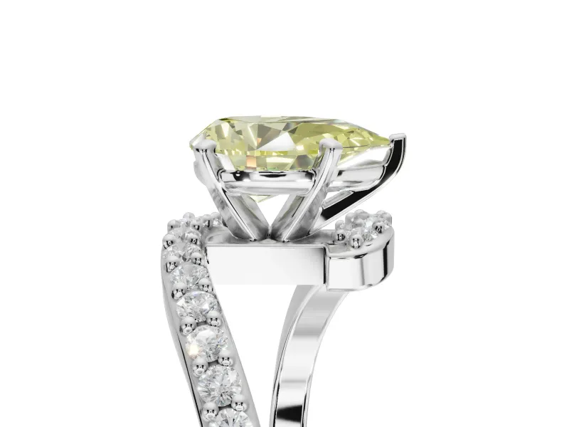 Pear-Shaped Bypass Pavé Engagement Ring Setting for a Fancy Yellow Lab-Grown Diamond | Platinum