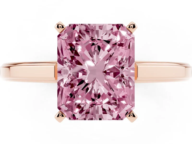 Radiant Cut Solitaire Engagement Ring Setting for a Fancy Pink Lab-Grown Diamond | Stepped Flat Band | Rose Gold