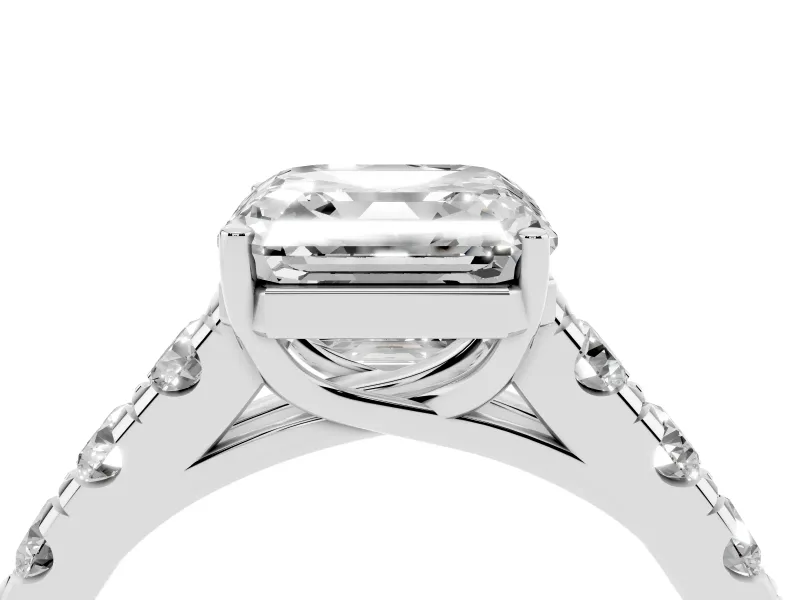 Asscher Cut Cut-Down Side Stone Engagement Ring Setting | Scalloped Shoulders | Platinum