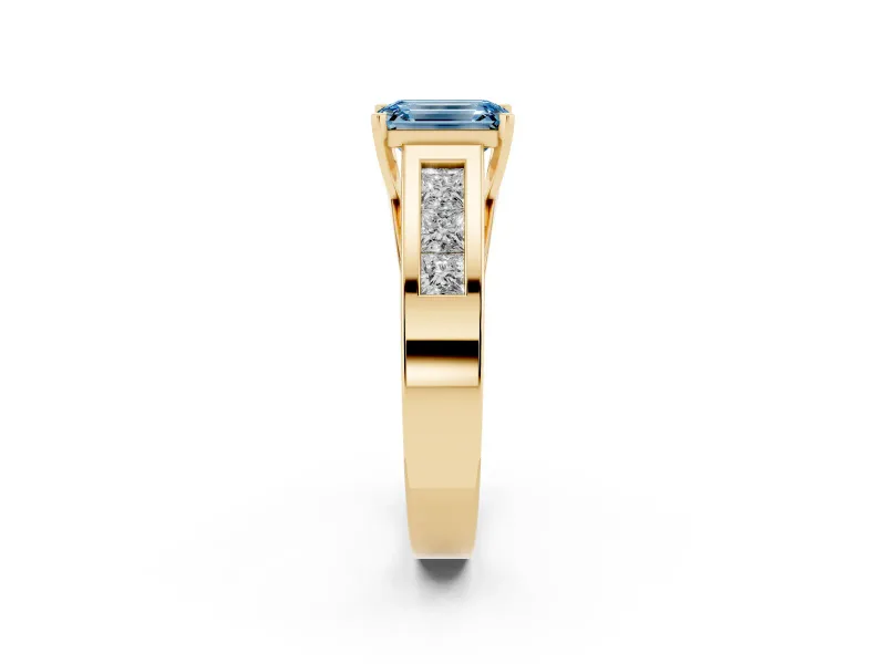 Emerald Cut Channel-Set Engagement Ring Setting for a Fancy Blue Lab-Grown Diamond | Yellow Gold