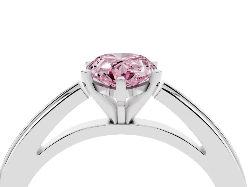 Fancy Pink Pear Cut Diamond Solitaire Ring Set in Silver with Prong Setting and Classic Band