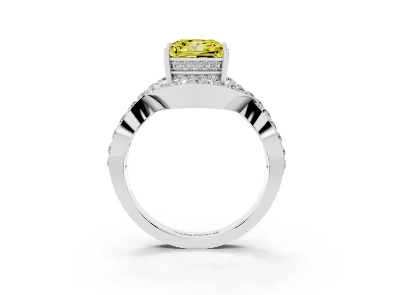 Fancy Yellow Princess Cut Diamond Solitaire Twist Band Pavé Engagement Ring Set in Silver