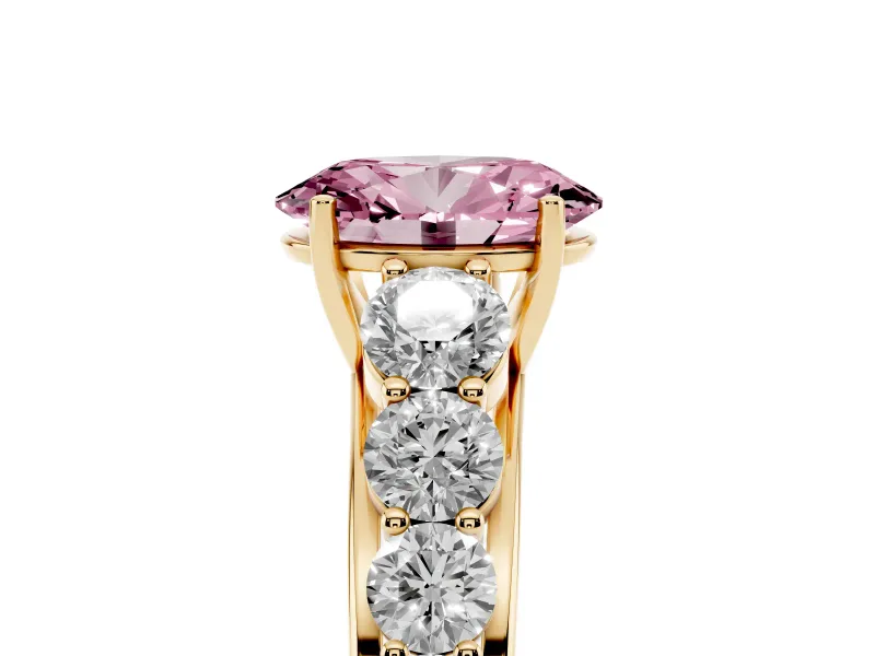 Oval Graduated Side Stone Engagement Ring Setting for a Fancy Pink Lab-Grown Diamond | Flat Top Band | Yellow Gold
