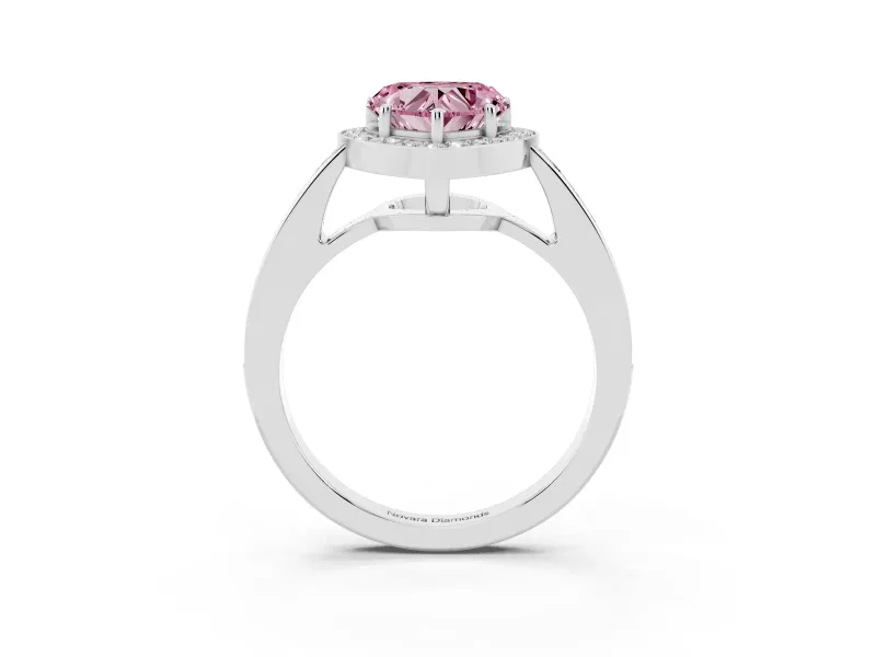 Fancy Pink Heart Cut Diamond Halo Pavé Engagement Ring Set in Platinum with Bezel Setting