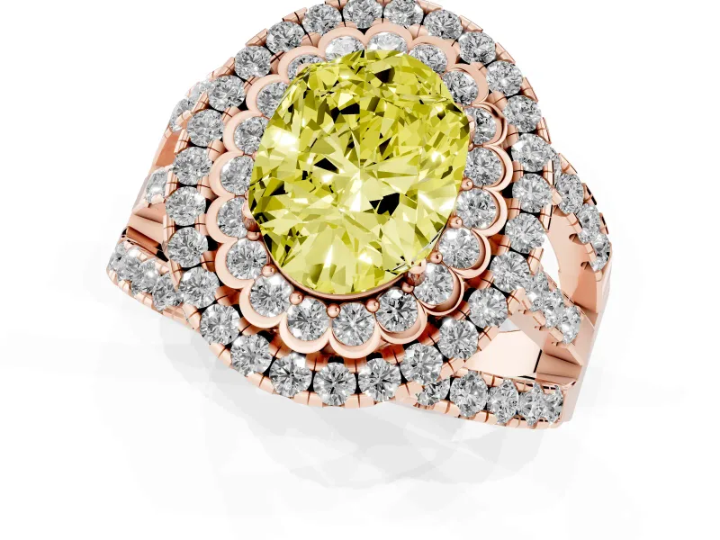 Oval Double Halo Split Shank Engagement Ring Setting for a Fancy Yellow Lab-Grown Diamond | Pave Strands | Rose Gold