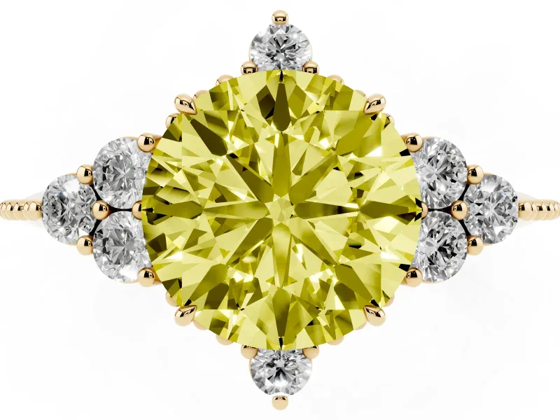 Round Cluster Engagement Ring Setting for a Fancy Yellow Lab-Grown Diamond | Yellow Gold