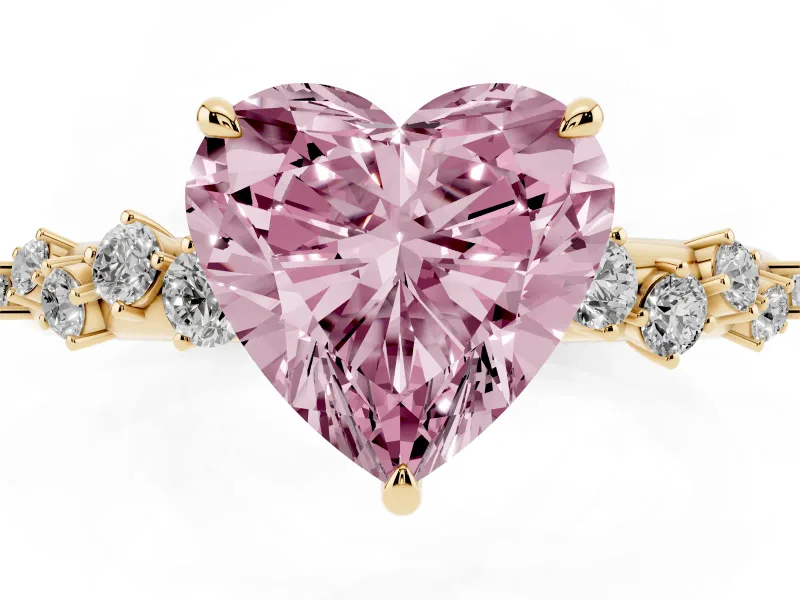 Heart-Shaped Graduated Solitaire Engagement Ring Setting for a Fancy Pink Lab-Grown Diamond | Yellow Gold