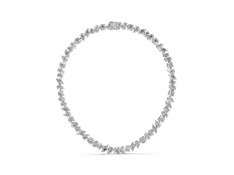 Mixed Shape Lab-Grown Diamond Tennis Necklace | Claw Prong Links | Sterling Silver