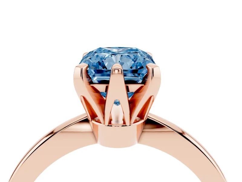 Fancy Blue Radiant Cut Diamond Solitaire Engagement Ring Set in Rose gold with Slim Tapered Solitaire Band
