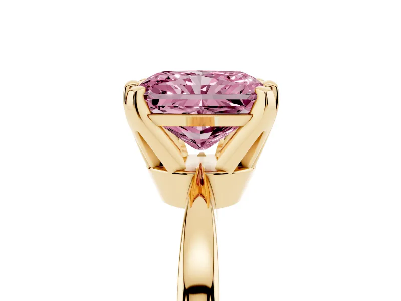 Radiant Cut Tapered Solitaire Engagement Ring Setting for a Fancy Pink Lab-Grown Diamond | Claw Prong Head | Yellow Gold