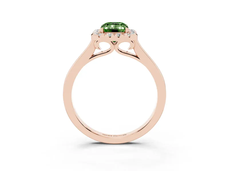 Emerald Cut Halo Engagement Ring Setting for a Fancy Green Lab-Grown Diamond | Flat Tapered Band | Rose Gold