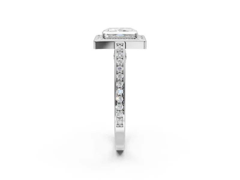 Radiant Cut Sectioned Halo Engagement Ring Setting | Pavé Gallery and Band | White Gold