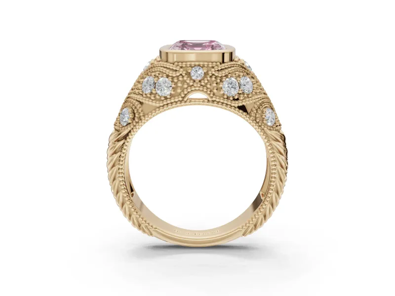 Asscher Cut Vintage Bezel Engagement Ring Setting for a Fancy Pink Lab-Grown Diamond | Yellow Gold