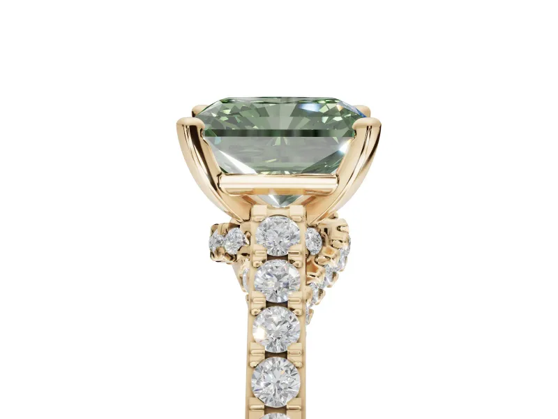 Radiant Cut Pavé Solitaire Engagement Ring Setting for a Fancy Green Lab-Grown Diamond | Crossover Gallery | Yellow Gold