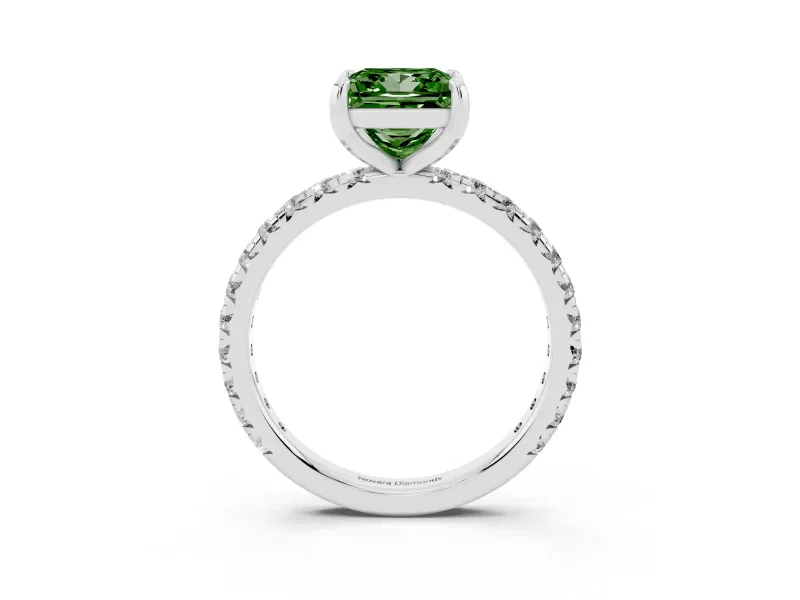 Princess Cut Pavé Solitaire Engagement Ring Setting for a Fancy Green Lab-Grown Diamond | Shared Prong Band | Platinum