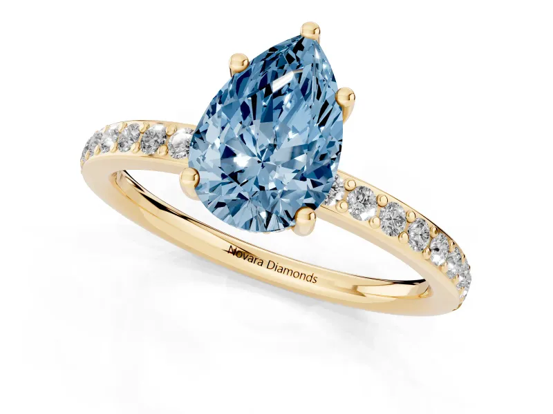 Pear-Shaped Hidden Halo Engagement Ring Setting for a Fancy Blue Lab-Grown Diamond | Yellow Gold