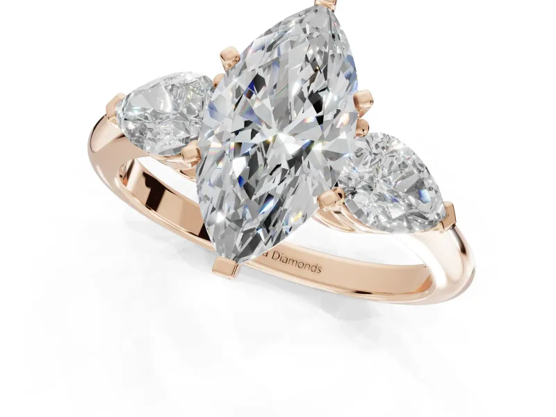 Marquise Three-Stone Engagement Ring Setting | Pear Side Stones | Rose Gold