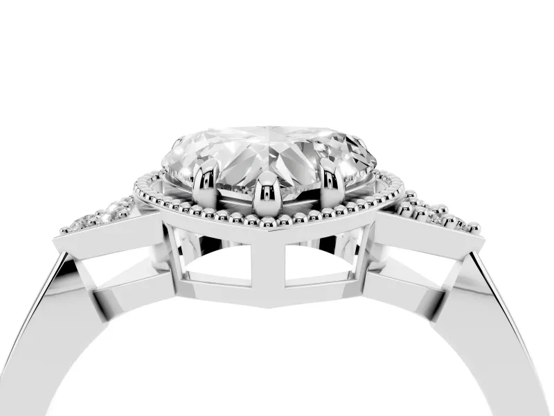 Heart Cut Diamond Milgrain Solitaire Ring Set in Silver with Tapered Pavé Band and Prong Setting